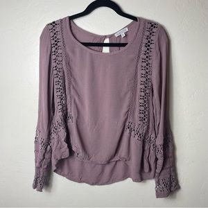 patrons of peace top xs Lavender Long Sleeve Eyelet Boho